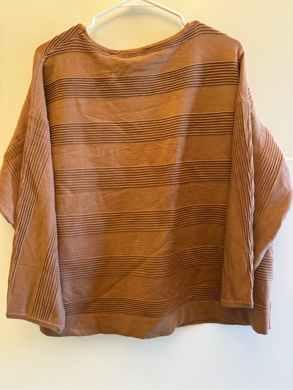 NWT Tahari Woman 1X Camel Textured Knit Sweater 3/4 Sleeve Ribbed Pullover - Picture 9 of 9